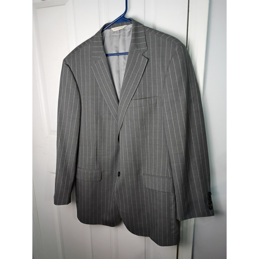 Samuelsohn SB Gable 44R Super 130 100 Wool Grey Striped Blazer Jacket Career